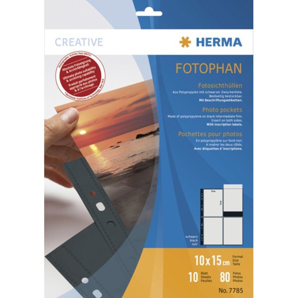 Image HERMA Fotosichthüllen 100 x 150 mm hoch schwarz 10 Hüllen