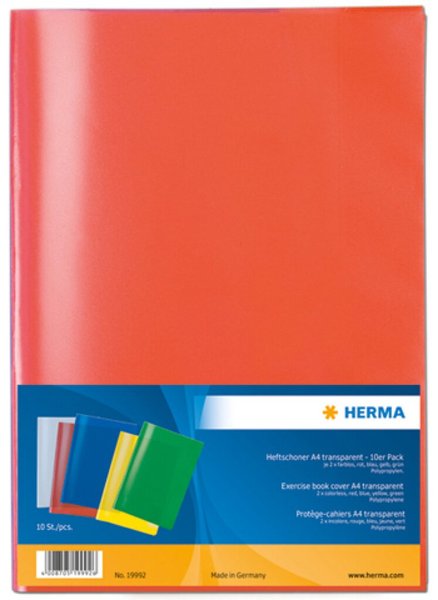 Image HERMA Heftschoner Sortiment A4 transparent (5 Farben)  10St.