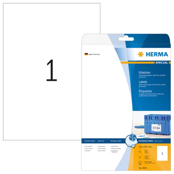 Image HERMA Inkjet-Etiketten A4 weiß 210x297 mm Papier matt 25 St.