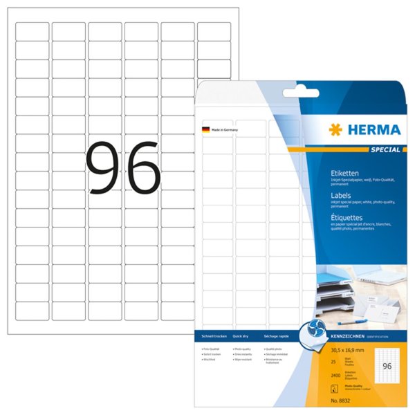 Image HERMA Inkjet-Etiketten A4 weiß 30,5x16,9 mm Papier 2400 St.