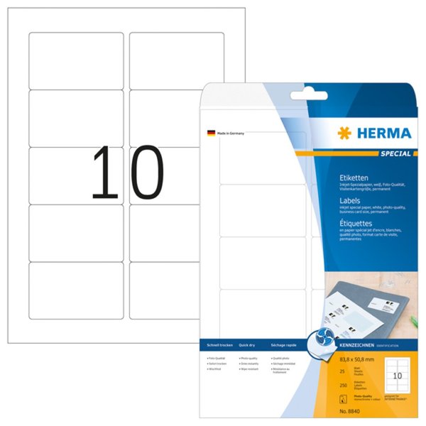 Image HERMA Inkjet-Etiketten A4 weiß 83,8x50,8 mm Papier  250 St.