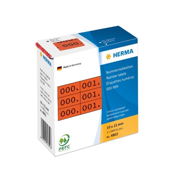 Image HERMA Nummernetik. 3fach selbstkl. 10x22 mm rot/schwarz
