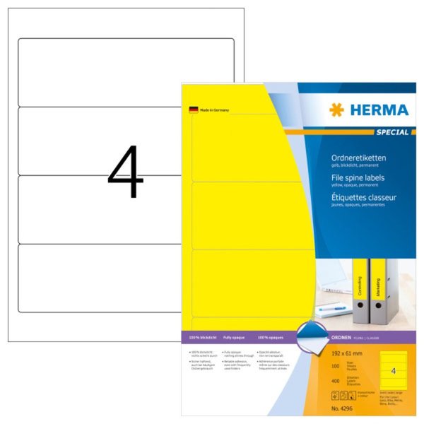 Image HERMA Ordneretiketten A4 gelb 192x61 mm Papier opak 400 St.