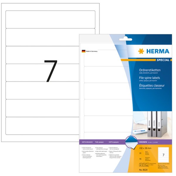 Image HERMA Ordneretiketten A4 weiß 192x38 mm Papier opak  70 St.