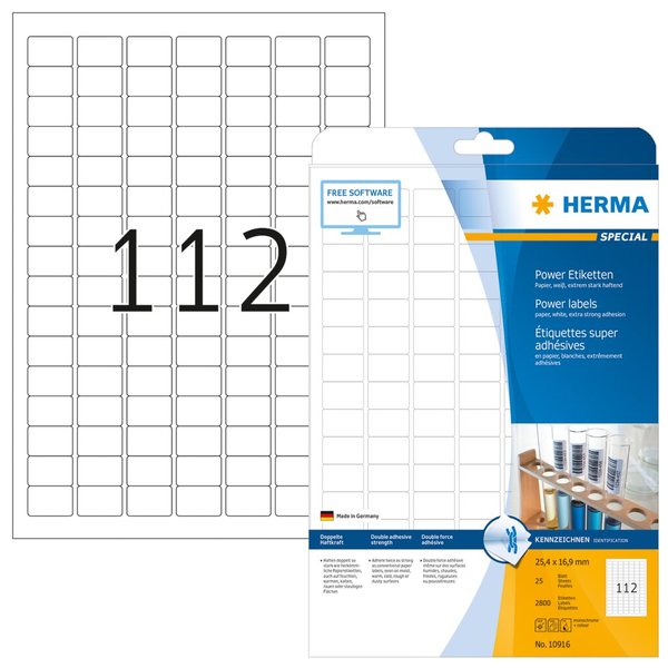 Image HERMA Power Etiketten SPECIAL, 25,4 x 16,9 mm, weiß selbstklebend, extra stark 