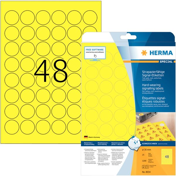 Image HERMA Signal-Etiketten A4 30 mm gelb Folie 1200 St.