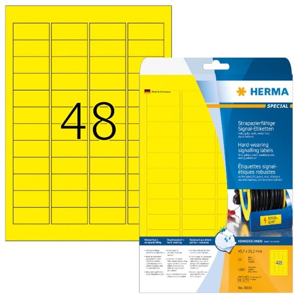 Image HERMA Signal-Etiketten A4 45,7x21,2 mm gelb Folie 1200 St.