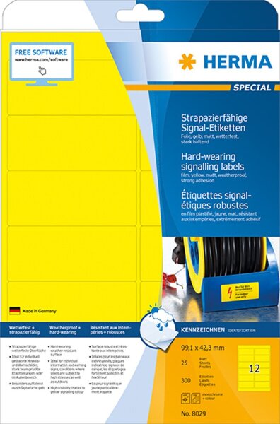 Image HERMA Signal-Etiketten strapazierfähig A4 99,1x42,3 mm gelb stark haftend Folie