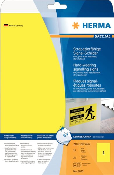 Image HERMA Signal-Schilder A4 210x297 mm gelb Folie  25 St.