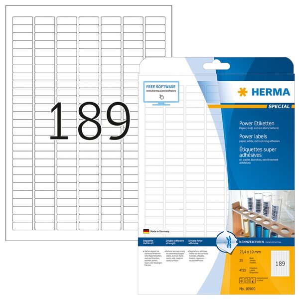 Image HERMA SuperPrint Power Etiketten, 25,4 x 10,0 mm, weiß selbstklebend, extra sta