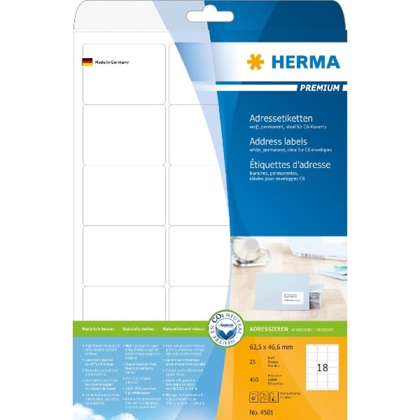 Image HERMA Universal-Etiketten PREMIUM, 63,5 x 46,6 mm, weiß mit Rand, selbstklebend