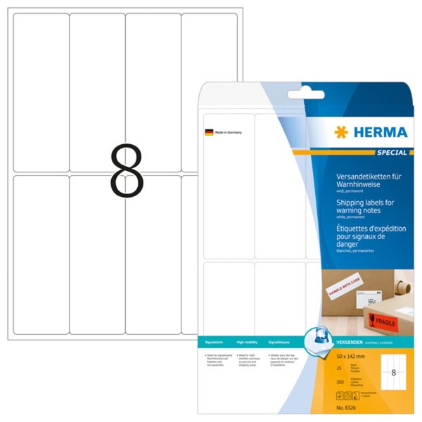 Image HERMA Versandetik./Warnhinweis A4 weiß     50x142 mm 200 St.