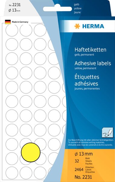 Image HERMA Vielzwecketiketten gelb 13 mm rund Papier 2464 St.