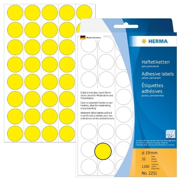 Image HERMA Vielzwecketiketten gelb 19 mm rund Papier 1280 St.