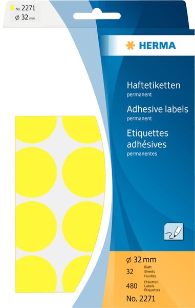 Image HERMA Vielzwecketiketten gelb 32 mm rund Papier 480 St.