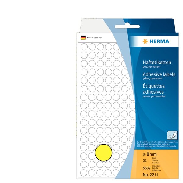 Image HERMA Vielzwecketiketten gelb  8 mm rund Papier 5632 St.