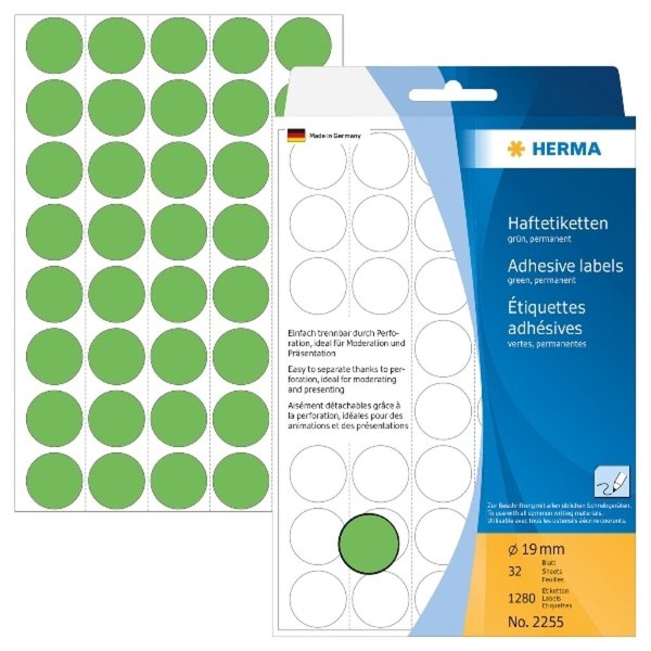 Image HERMA Vielzwecketiketten grün 19 mm rund Papier 1280 St.