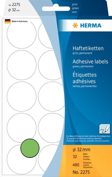 Image HERMA Vielzwecketiketten grün 32 mm rund Papier 480 St.