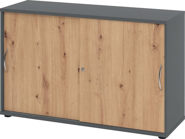 Image Schiebetürschrank 2 Ordnerhöhen 120 cm Korpus Graphit, Front Asteiche