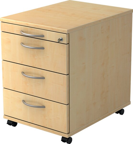 Image Rollcontainer 58 cm, 3 Schübe, Schloß Korpus und Front Ahrorn