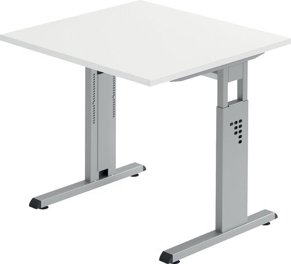 Image Schreibtisch C-Fuß 80 x 80 cm Weiß/Silber, Platte 2,5cm, rechteckig