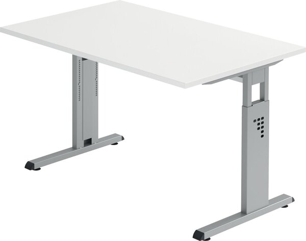 Image Schreibtisch C-Fuß 120 x 80 cm Weiß/Silber, Platte 2,5cm, rechteckig