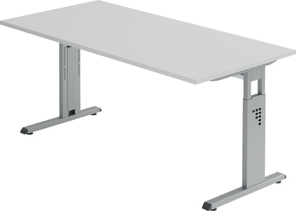 Image HAMMERBACHER OS 16 höhenverstellbarer Schreibtisch lichtgrau rechteckig C-Fuß-Gestell silber 160,0 x 80,0 cm