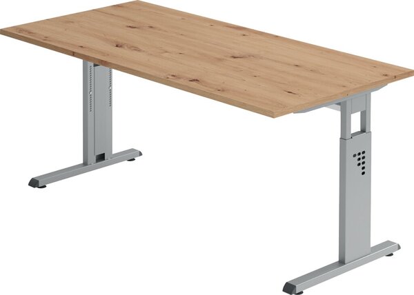 Image Schreibtisch C-Fuß 160 x 80 cm Asteiche/Silber,Platte2,5cm,rechteckig