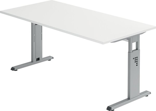 Image HAMMERBACHER OS 16 höhenverstellbarer Schreibtisch weiß rechteckig C-Fuß-Gestell silber 160,0 x 80,0 cm
