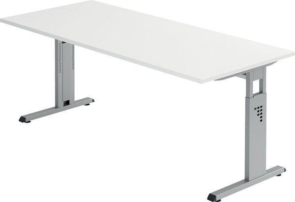 Image Schreibtisch C-Fuß 180 x 80 cm Weiß/Silber, Platte 2,5cm, rechteckig