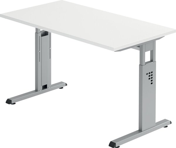 Image Schreibtisch C-Fuß 120 x 67 cm Weiß/Silber, Platte 2,5 cm weiß