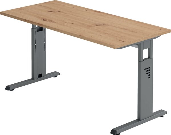 Image Schreibtisch C-Fuß 140 x 67 cm Asteiche/Graphit Platte 2,5cm Asteiche