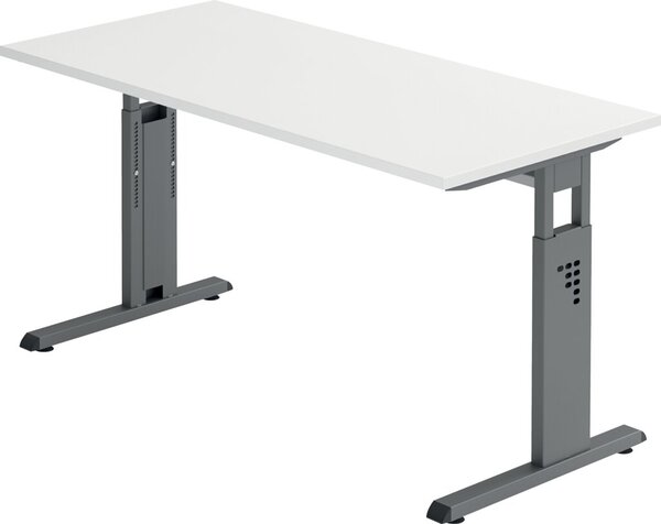 Image Schreibtisch C-Fuß 140 x 67 cm Asteiche/Graphit Platte 2,5cm weiß