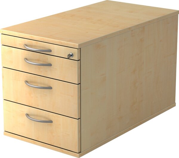 Image Rollcontainer 80 cm, 3 Schübe, Schloß Korpus und Front Ahrorn