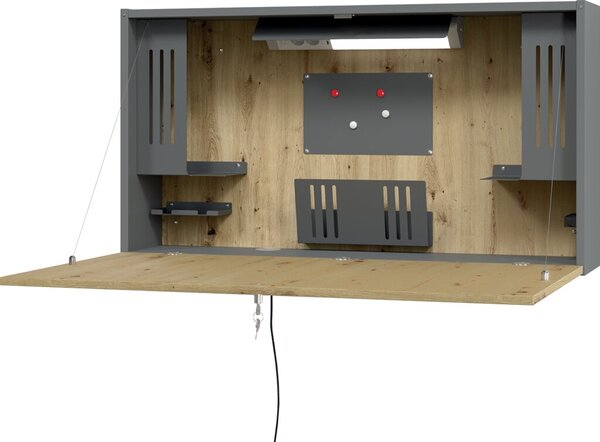 Image Wandschreibtisch 120 cm Graphit/ Asteiche, Schreibtischplatte 119 x