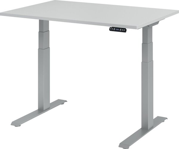 Image HAMMERBACHER XDKB12 höhenverstellbarer Schreibtisch lichtgrau rechteckig C-Fuß-Gestell silber 120,0 x 80,0 cm