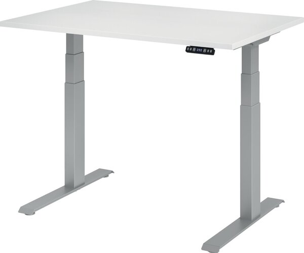 Image HAMMERBACHER XDKB12 höhenverstellbarer Schreibtisch weiß rechteckig C-Fuß-Gestell silber 120,0 x 80,0 cm