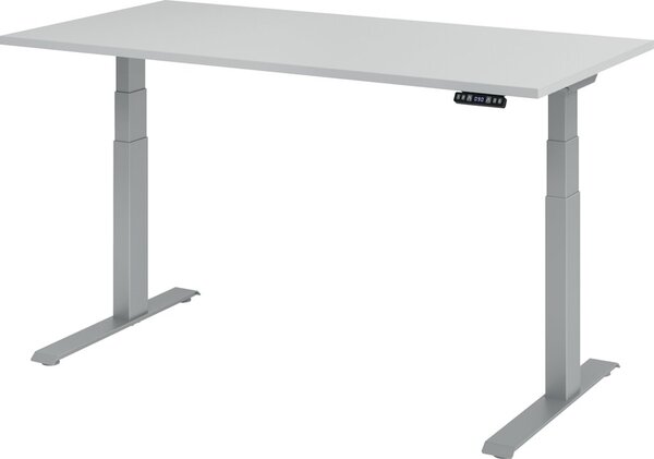 Image HAMMERBACHER XDKB16 höhenverstellbarer Schreibtisch lichtgrau rechteckig C-Fuß-Gestell silber 160,0 x 80,0 cm