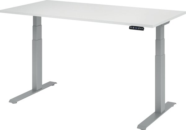Image HAMMERBACHER XDKB16 höhenverstellbarer Schreibtisch weiß rechteckig C-Fuß-Gestell silber 160,0 x 80,0 cm
