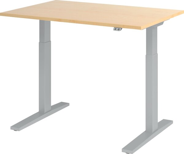 Image HAMMERBACHER XMKA12 höhenverstellbarer Schreibtisch ahorn rechteckig C-Fuß-Gestell silber 120,0 x 80,0 cm