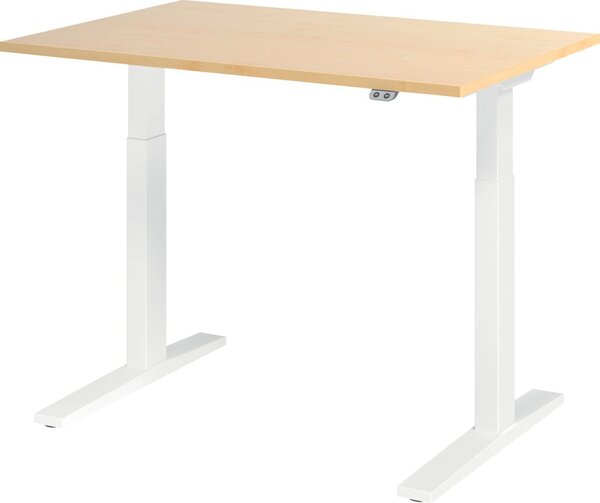 Image Sitz-Steh-Schreibtisch elektrisch 120 x 80 cm, Ahorn/Weiß, rechteckig