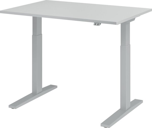 Image HAMMERBACHER XMKA12 höhenverstellbarer Schreibtisch lichtgrau rechteckig C-Fuß-Gestell silber 120,0 x 80,0 cm