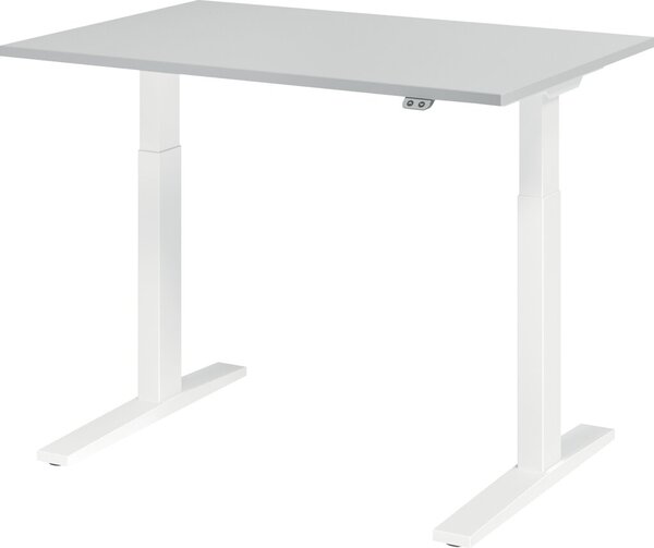 Image Sitz-Steh-Schreibtisch elektrisch 120 x 80 cm, Grau/Weiß, rechteckig