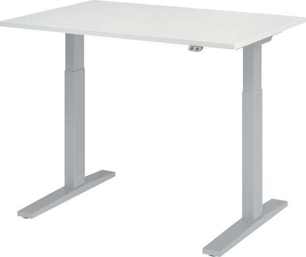 Image HAMMERBACHER XMKA12 höhenverstellbarer Schreibtisch weiß rechteckig C-Fuß-Gestell silber 120,0 x 80,0 cm