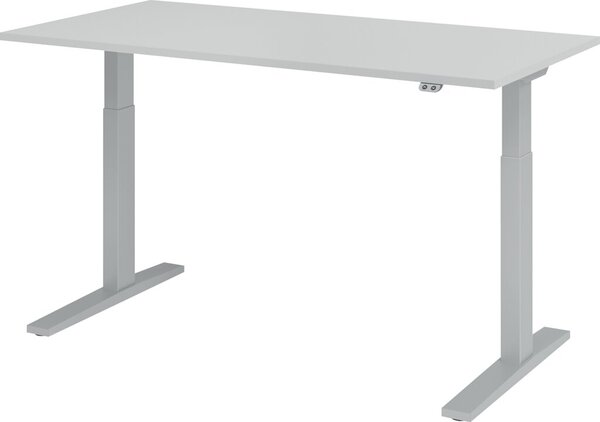 Image HAMMERBACHER XMKA16 höhenverstellbarer Schreibtisch lichtgrau rechteckig C-Fuß-Gestell silber 160,0 x 80,0 cm