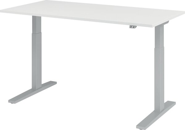Image HAMMERBACHER XMKA16 höhenverstellbarer Schreibtisch weiß rechteckig C-Fuß-Gestell silber 160,0 x 80,0 cm