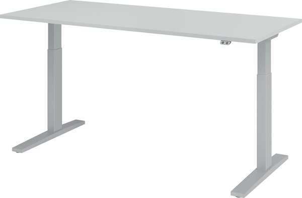 Image HAMMERBACHER XMKA19 höhenverstellbarer Schreibtisch lichtgrau rechteckig C-Fuß-Gestell silber 180,0 x 80,0 cm