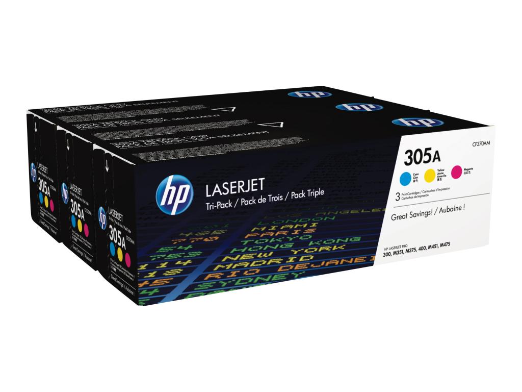 Image HP 305A 3er Pack Farbe (Cyan, Magenta, Gelb) LaserJet Tonerpatrone (CF370AM)