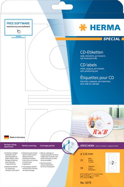 Image Herma CD-Etiketten 116 mm Papier weiß blickdicht 25 Bl.50 St.5079