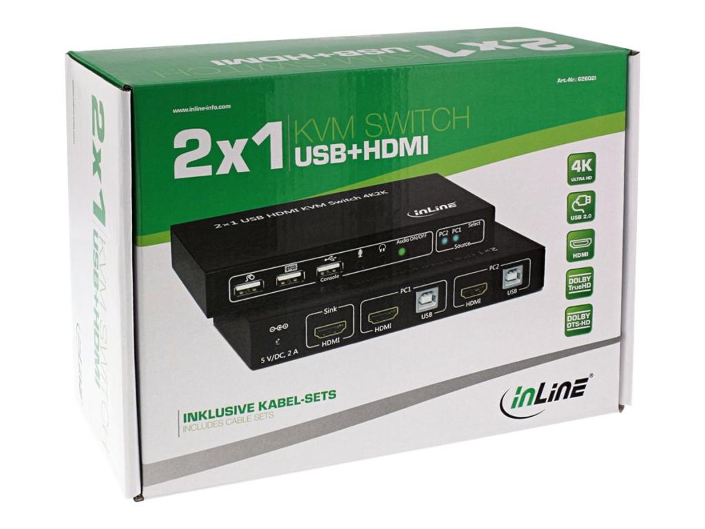 Image INLINE 62602I KVM Desktop Switch 2-fach HDMI 4K2K USB 2.0 Hub mit Audio